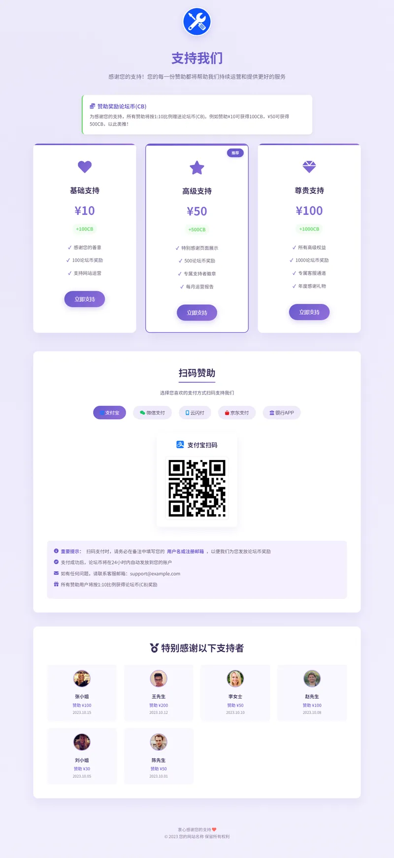 VIP赞助打赏单页HTML源码-小菜博客